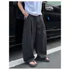 Calça Casual Listrada Color-Block Estilo Retrô Americano de Verão com Pernas Largas Unissex Solta Casual Versátil Fluida Comprimento Total