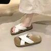 Novedad Verano y Otoño 2025 Estilo Hada Versátiles Sandalias Planas Retro Chic Cruzadas Plisadas Zapatillas sin Cierre para Mujer