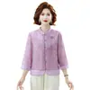 Nova roupa de verão estilo chinês para mães, camisa tradicional de manga três quartos, nova blusa estampada da moda para mulheres de meia-idade e idosas no verão