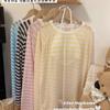 Tejido de punto fino a rayas de color contrastante para mujer en verano, estilo holgado y relajado, cubrepiernas con protección solar contra mosquitos, top de manga larga de Tencel