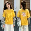 Camiseta de manga larga para niña, nueva colección de otoño 2026, estilo de dos piezas, algodón puro, ropa de otoño, capa base casual para niños mayores