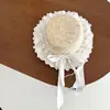 Sombrero de Paja Plano de Estilo Hada con Lazo de Encaje para Niñas, Sombrero de Playa para Protección Solar al Aire Libre en Verano