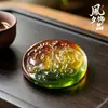 Collar con Colgante de Hoja de Cristal de Colores con Colgante de Buda Guan Gong, Cadena Versátil para Suéter con Piedras de Colores Pixiu