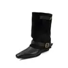 Hebilla de Cinturón de Moda Estilo Británico de 2 cm Botas Chelsea 2026 Otoño e Invierno Nuevas Botas Vaqueras Casuales de Punta Cuadrada Planas para Mujer