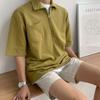 Camisa polo de manga curta com zíper e meia, masculina, verão, moda, lapela, top, marca da moda, coreana, cor sólida, camiseta de meia manga