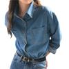 Tiro Real Estilo Coreano Retro Francés Simple Versátil Bolsillo Doble Solapa Pantalones Camisa de Manga Larga de Mezclilla para Mujer Primavera Nuevo Estilo 2 Colores