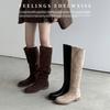 Botas para Mujer 2025 Nuevas Botas Altas Tacón Bajo Botas Plisadas Ajustadas Botas Escarchadas Retro Modernas