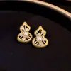 Pendientes de Perla Calabaza Incrustados de Diamantes Estilo Corte Europeo y Americano, Pendientes de Lujo Ligero Nicho de Gama Alta, Accesorios Elegantes y Versátiles