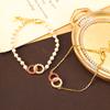 Pulsera minimalista japonesa y coreana de doble anillo redondo con incrustaciones de diamantes y perlas para mujer, lujo ligero de alta gama, versátil, nicho, con cuentas, venta al por mayor