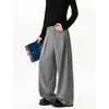 Calças Casuais de Primavera e Outono Masculinas Tendência Perna Reta Perna Larga Design de Calça Social Nicho Caimento Estilo Old Money Relaxado Retro Listrado Marca