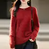Nuevo suéter de punto de cachemira y lana listo para usar para otoño e invierno con borde enrollado, cuello redondo, mangas largas y lana cepillada con lentejuelas