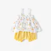 Falda con tirantes para niña, Nuevo vestido de verano para niños, Chaleco floral de algodón puro para niña, Conjunto sin mangas para bebé