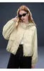 Sancai 2026 Primavera e Outono Casaco Casual com Capuz e Zíper Cáqui Retro Curto Fino Feminino 951203
