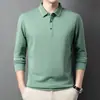 Nueva colección de primavera y otoño: Camiseta de manga larga holgada, ligera y elegante para hombre, de color liso y con un cuello polo clásico, adecuada para hombres de mediana edad en entornos de negocios casual.