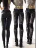Comércio Exterior Transfronteiriço Novo Punk Rock Couro Sintético Calça Legging Lápis Calças com Tiras Calças Femininas Calças de Couro Tendência FQ2174