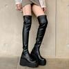 Botas de Estilo Fresco y Sofisticado con Cremallera Lateral Hasta la Rodilla Elásticas 2025 Nuevo Diseño de Nicho Suela de Plataforma Tacón Súper Alto Botas Largas
