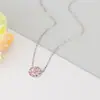 Set de Collar y Aretes Flor de Cerezo Diamante Rosa Moda Femenina Pequeño Fresco Cadena Clavícula Flor Rosa Completa con Diamantes Aretes de Flor