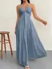Vestido de Verano Tk Transfronterizo para Mujer Corte A Escote en V Profundo Bajo Cortado Vestido Sexy de Tirantes Finos para Fiesta de Vacaciones