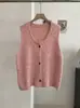 Chaleco de Punto con Botón en Forma de Corazón y Cuello en U para Mujer Cárdigan Suéter sin Mangas Venta al por Mayor 8948