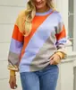 Moda de Primavera 2026 Suéter Europeo y Americano de Moda Patchwork Rayado Cuello Redondo Estilo Ins para Mujer Comercio Transfronterizo