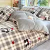 Juego de Cuatro Piezas de Leche Polar de Invierno con Funda Nórdica de Polar Añadida Juego de Tres Piezas para Dormitorio Infantil Sábana Cálida Ropa de Cama de Coral