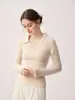 Suéter de cachemira 100% pura con cuello polo para mujer, corte ajustado, elegante, adecuado para el trabajo, capa base de punto