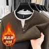 Suéter Masculino de Tricô Grosso Cor Sólida Versátil Gola Redonda Primavera Outono Casaco Quente Tricô Masculino