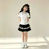 Conjunto de Verano para Niña: Camisa Polo de Moda, Pantalones de Pierna Ancha, Vestido de Manga Corta con Cuello Camisero, Conjunto Completo de Verano para Niños Mayores