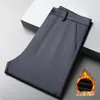 Pantalones de Traje Cálidos Elásticos de Felpa de Lana y Seda para Hombre 2026 Otoño Invierno Nuevos Pantalones Rectos Casuales de Negocios para Hombre
