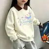 Camada base feminina com forro de fleece para outono e inverno, novo estilo 2026, gola redonda, moletom quente, blusa de manga longa raglan com blocos de cor para crianças mais velhas