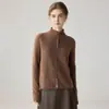 Coleção outono/inverno nova e moderna: 100% caxemira, multi-botões, bainha enrolada, suéter de tricô feminino com gola alta parcial, peça de outer wear de manga comprida