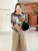 Top de malla para mujer talla grande con cuello redondo y estampado de poni, otoño 2026, estilo pintura al óleo, cubierta protectora solar para mujeres talla grande