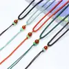 Cuerda de Collar de Calcedonia con Perlas Doradas Hecho a Mano DIY Ajustable Cuerda de Colgante de Cera de Abeja Jade Cordón de Colgante Pulsera de Jade