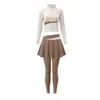 Conjunto de Fitness para Mujer Cuello Alto Manga Larga Chaqueta de Yoga Falda Pantalón Falso de Dos Piezas Control de Abdomen Moldeador Carrera Matutina Ejercicio Conjunto de Yoga