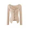 Camiseta Manga Longa com Patchwork de Renda e Detalhe Torcido Puramente Sexy, Camisa Base Slim-Fit Estilosa e Versátil para Primavera, Top Hot Girl