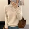 2026 Nuevo Suéter de Punto de Color Sólido de Moda para Trabajo Pesado con Pedrería y Ganchillo de Cuello Semi Alto para Mujer Pulóver Capa Base para Mujer