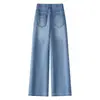 Jeans largo azul claro com strass de borboleta para mulheres, novas calças retas soltas de cintura alta finas para primavera e outono