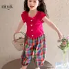 Conjunto de Verano de Manga Corta para Niñas Ningli Nuevo Set de Dos Piezas de Pantalones Anti-Mosquitos para Niños Ropa Urbana Moderna para Bebé Algodón Seda