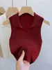 Chaleco de punto sin mangas tejido a mano con cuello polo de estilo coreano y punto de ochos para mujer, nuevo chaleco de color liso para primavera-verano con cuello retorcido y corte ajustado