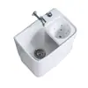 Fregadero de balcón para mopa con reposapiés, lavabo para fregar mopas, lavabo con desagüe lateral y cesta escurridora, drenaje automático, cerámica