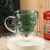 Taza de Navidad creativa de doble capa resistente a altas temperaturas, taza de leche hecha de vidrio de borosilicato alto con asa, taza de deseo estrella de Navidad para regalo de vacaciones