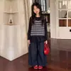 Conjunto de Outono para Meninas 2026 Novo Estilo Coreano Tricô Falso Duas Peças Top Calça de Outono Wide-Leg Infantil com Detalhe de Aba