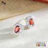 Brincos Quadrados de Prata Esterlina S925 com Pedra Natural para Mulheres, Luxo Acessível, Brincos Estilo Coreano com Pedra de Cristal Topázio Granate de Alta Qualidade