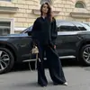Traje de Cardigan de Manga Larga Transfronterizo + Pantalones de Pierna Ancha Traje Europeo y Americano Otoño 2025 Top de Manga Farol y Pantalones Traje de Algodón Puro