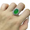 Anillo Abierto Chapado en Plata Incrustado con Calcedonia Verde, Estilo Tendencia Nacional, Nuevo Estilo Chino Ágata Verde Jade Elegante Anillo para Mujer Joyería