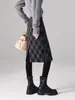 Falda de Cuadros Gruesa para Mujer, Nuevo Estilo Otoño e Invierno, Falda de Invierno Súper Elegante para Figuras Pequeñas, Falda Recta Única y Hermosa con Abertura