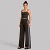 Conjunto de Roupas Fitness Secagem Rápida Bloco de Cores Colete Esportivo Corrida ao Ar Livre Yoga Fitness Conjunto de Calças Retas Soltas