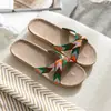 Pantuflas de Lino Cruzadas de Verano para Parejas Femeninas Hogar Interior Silenciosas Pantuflas de Suela Suave para Zapatos de Casa de Hombre