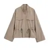 Chamarra de Trabajo con Cuello Alto y Cordón para Mujer 2025 Otoño Deportiva Americana Casual Top Chaqueta con Cinturón a la Cintura