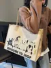 Bolsa de Lona Grande com Desenho Animado para Mulheres 2025 Nova Bolsa de Ombro Casual Tote Bag Bolsa Tote para Estudante Aula Trabalho Roupas